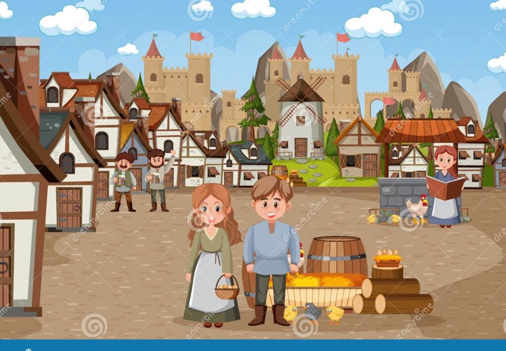 tesoro medieval y aldeanos